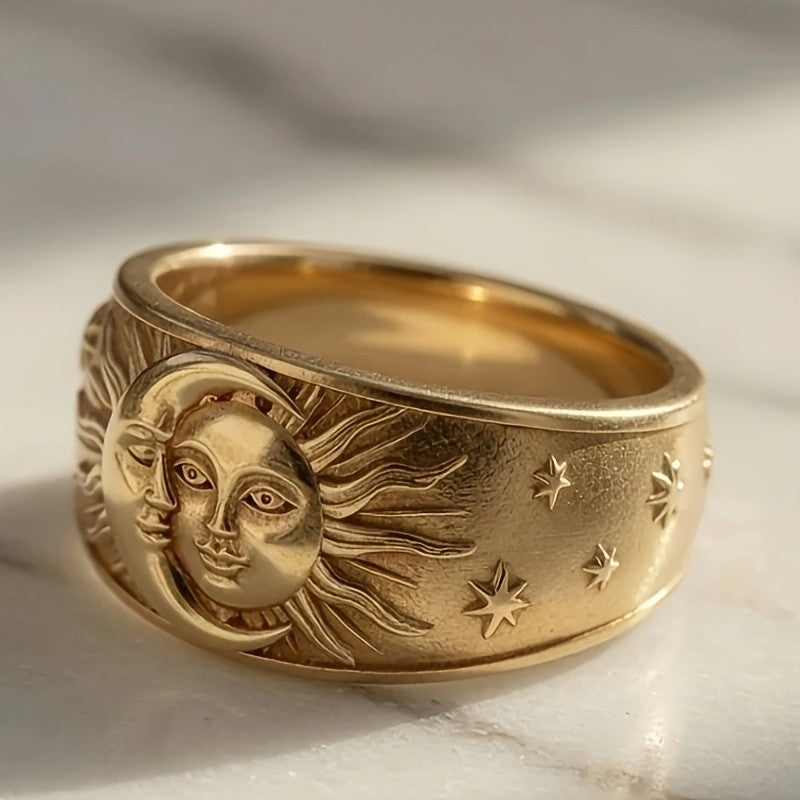 Sun Moon Face Statement Ring
