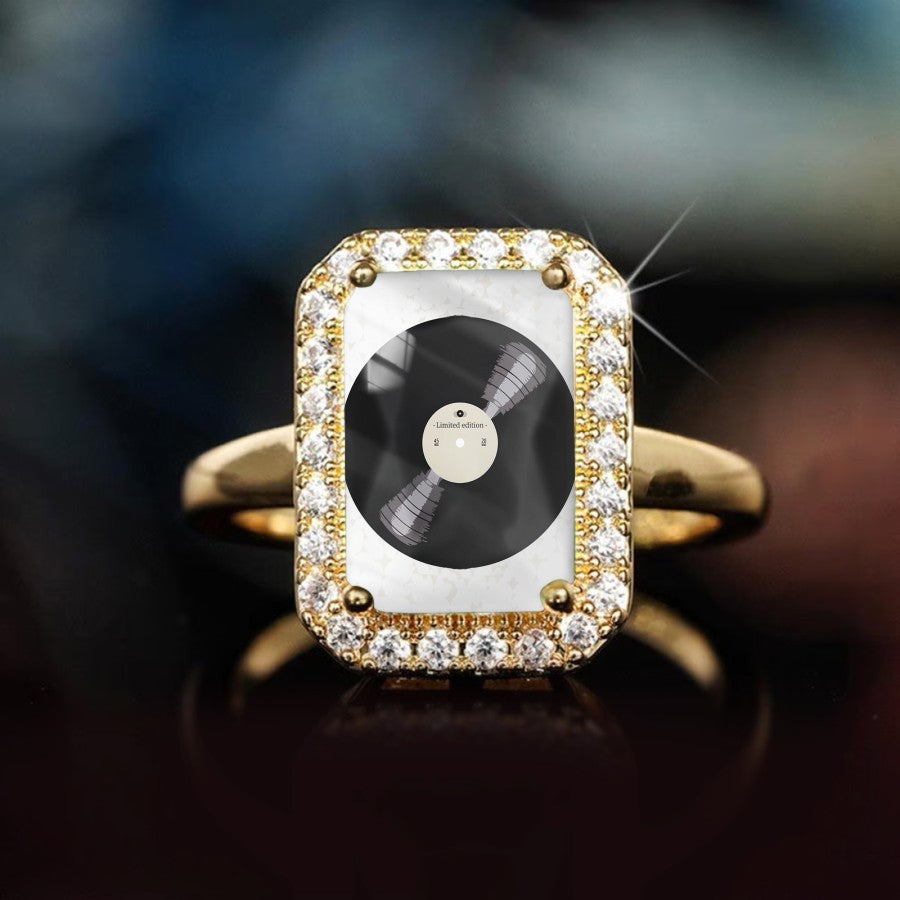 Vinyl Record Crystal Rectangular Ring