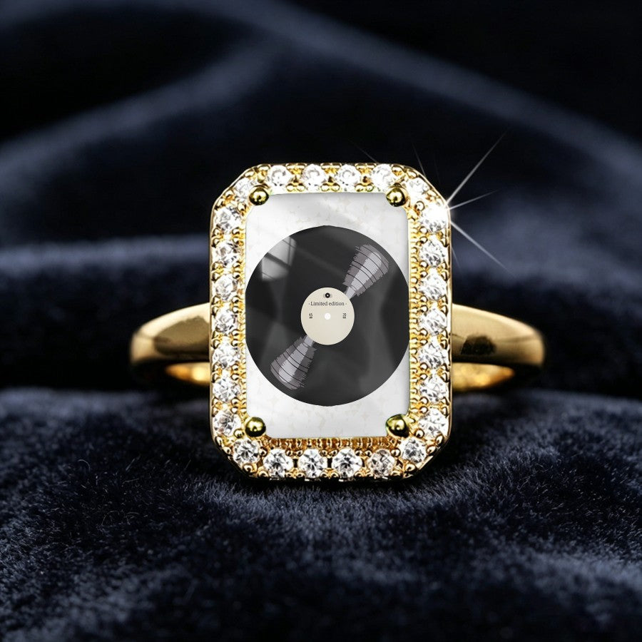 Vinyl Record Crystal Rectangular Ring