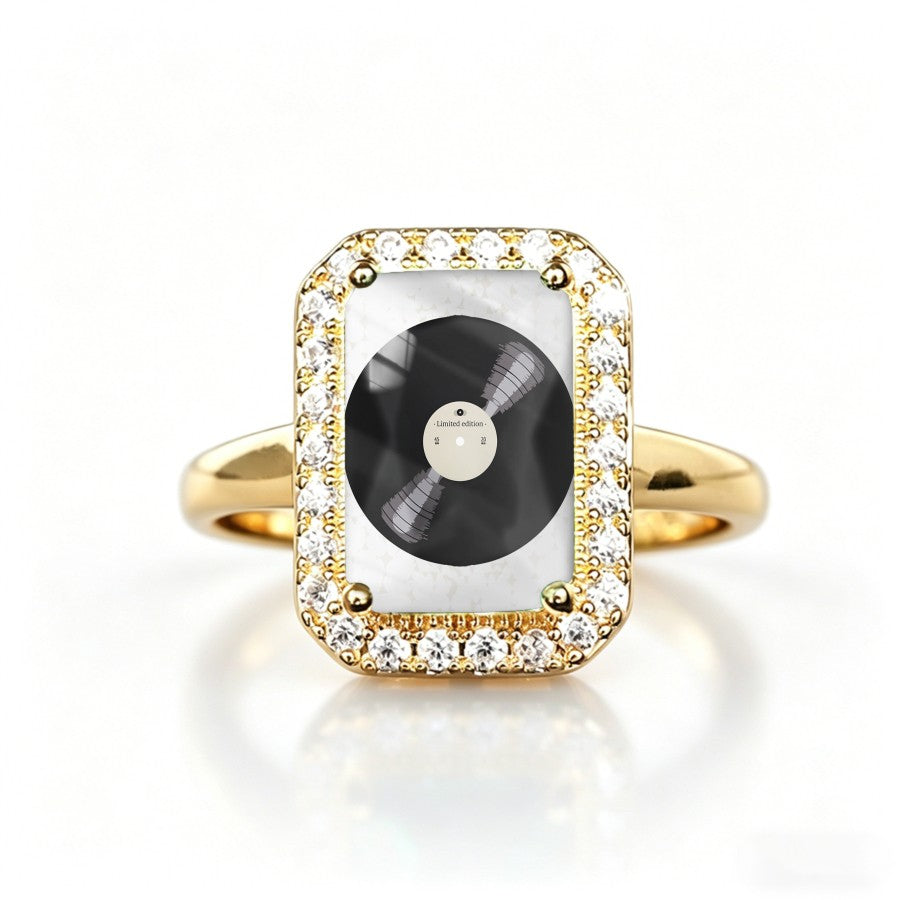 Vinyl Record Crystal Rectangular Ring