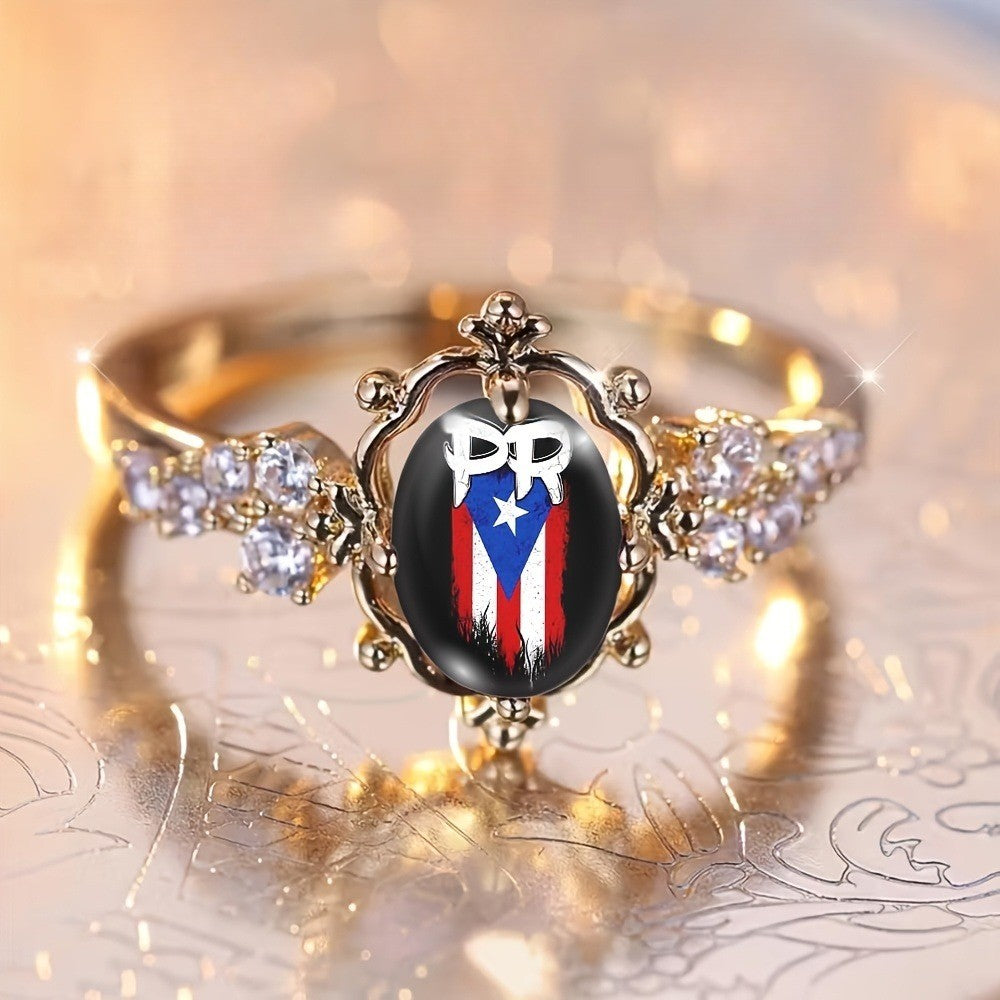 Puerto Rico Flag Oval Statement Ring