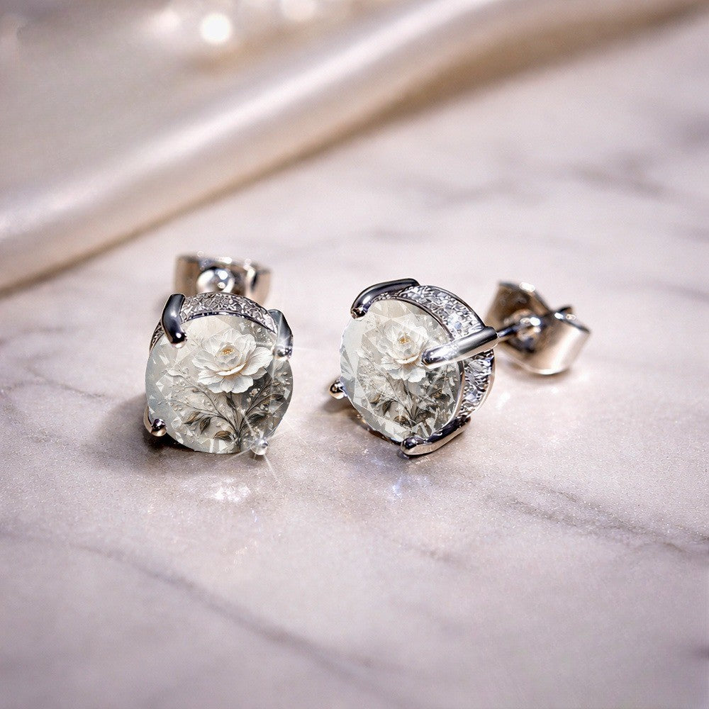 White Peony Glass Stud Earrings