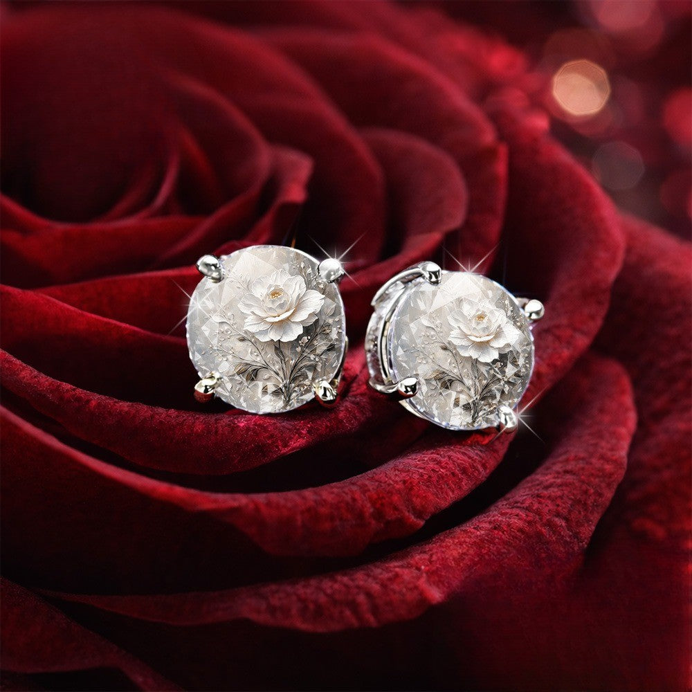 White Peony Glass Stud Earrings