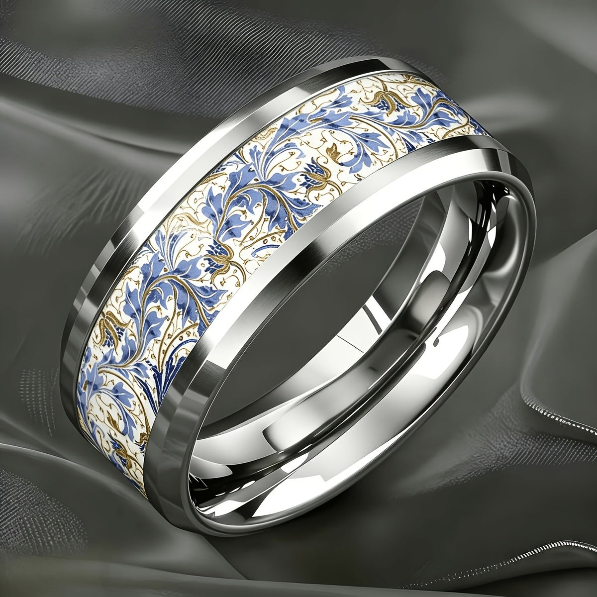 Blue Floral Band Ring