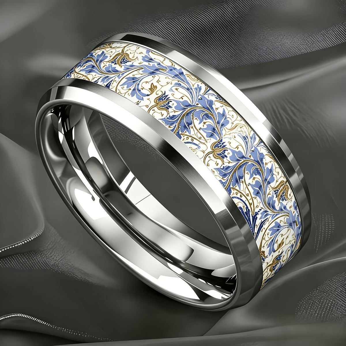 Blue Floral Band Ring