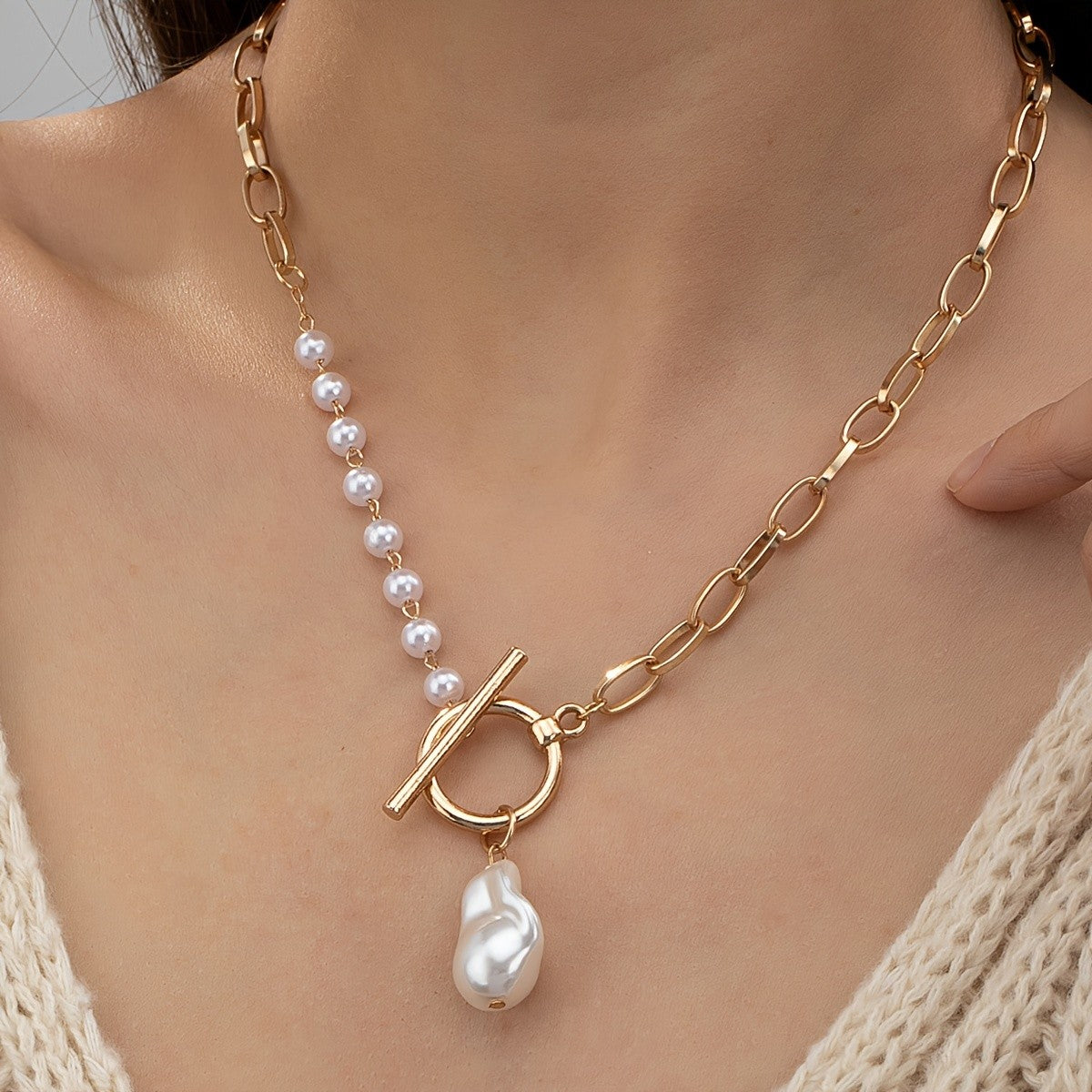 Pearl Drop Toggle Necklace