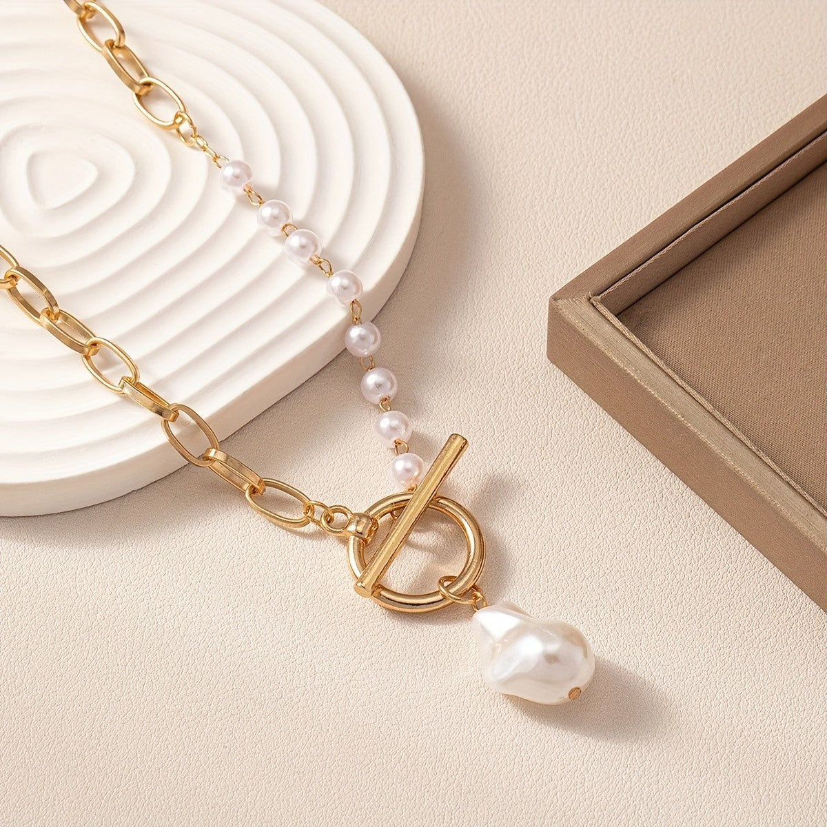 Pearl Drop Toggle Necklace