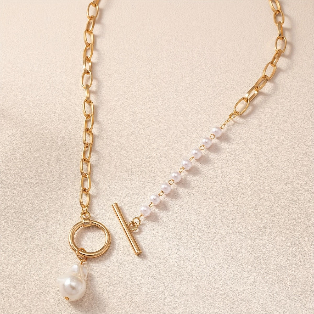 Pearl Drop Toggle Necklace