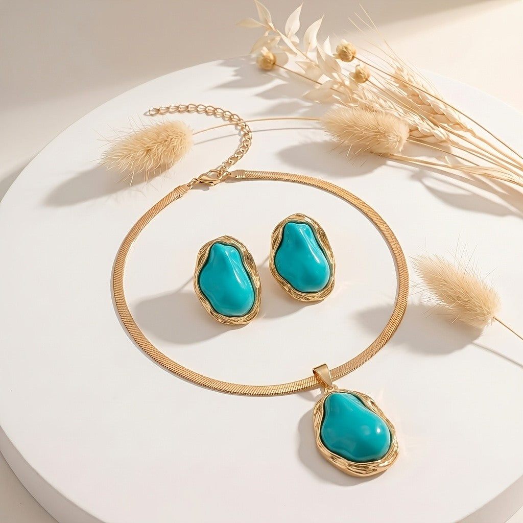 Irregular Turquoise Stone Jewelry Set