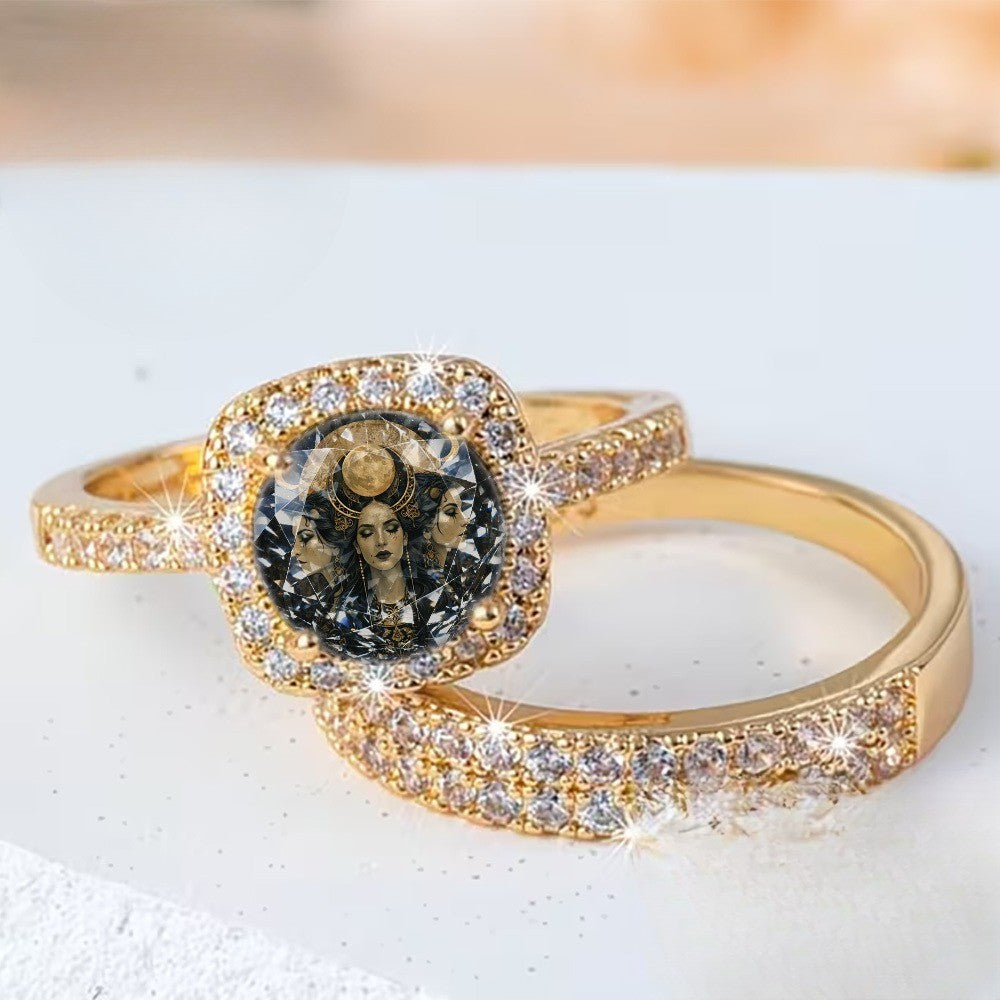 Square Goddess Crystal Ring Set