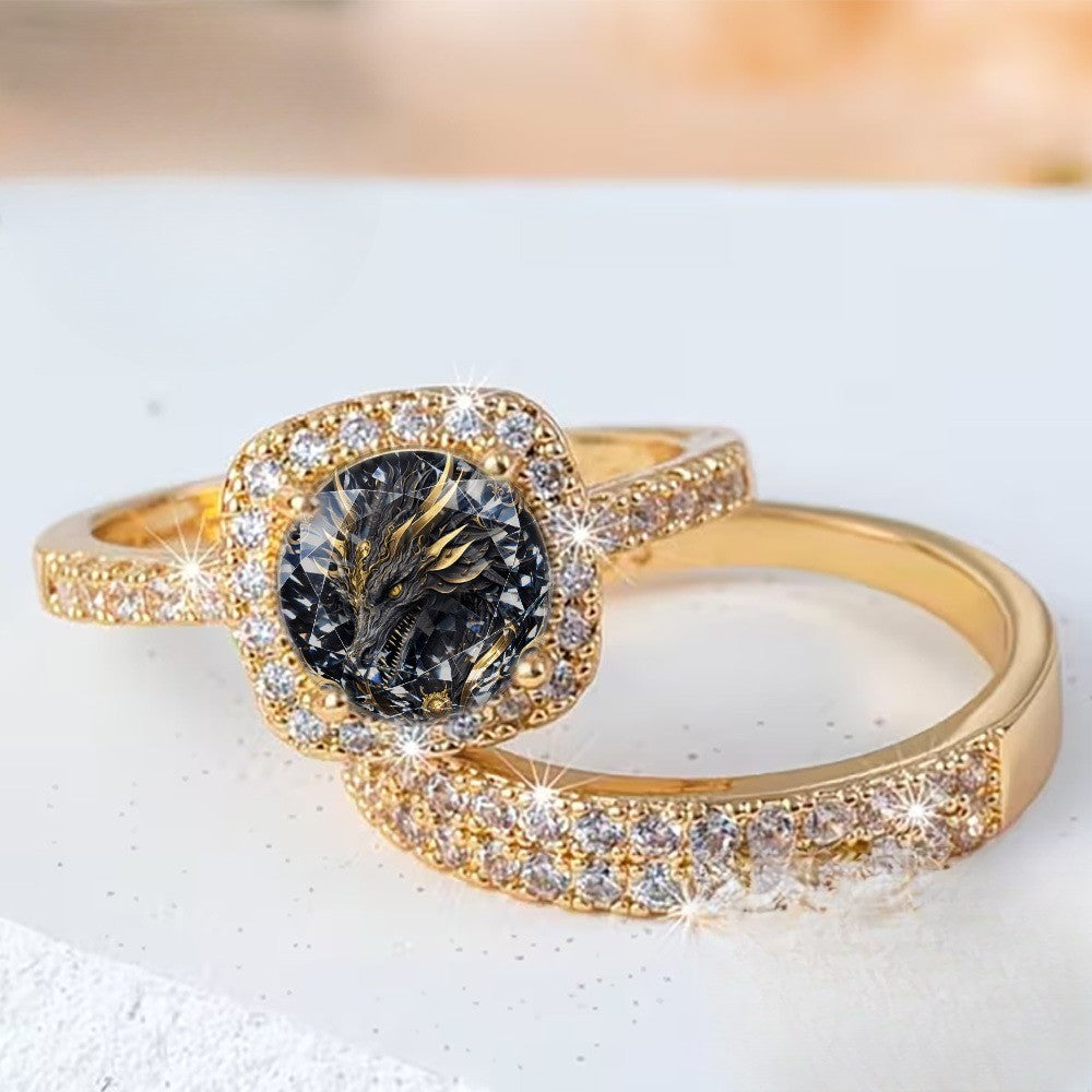 Dragon Square Crystal Ring Set