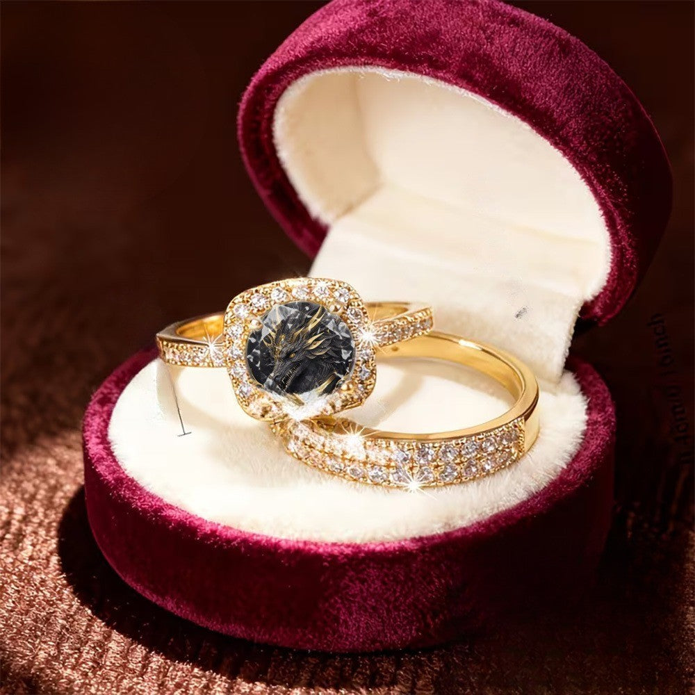 Dragon Square Crystal Ring Set