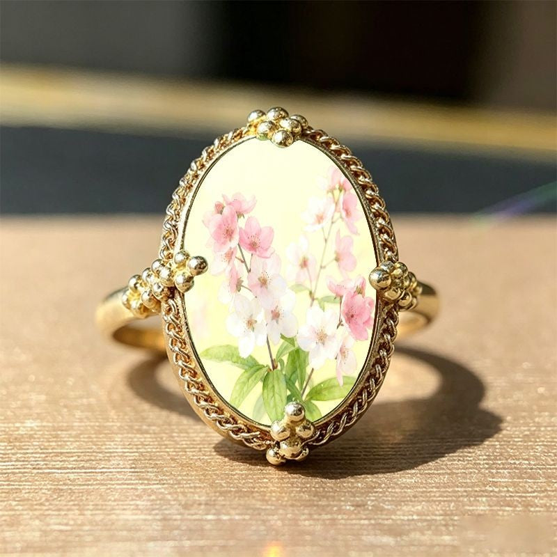 Pink Floral Oval Ring