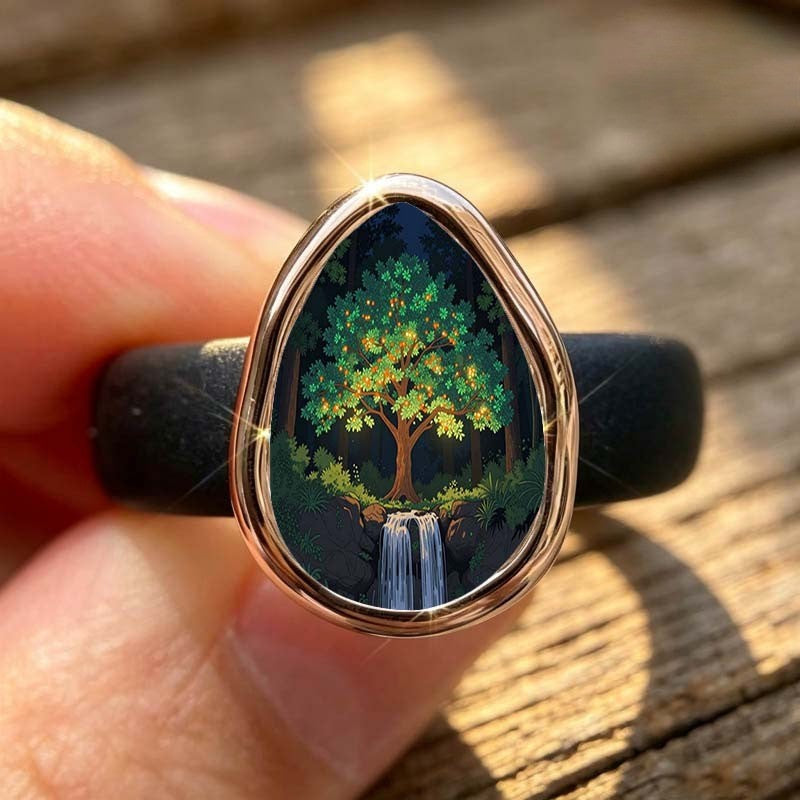 Forest Waterfall Teardrop Ring