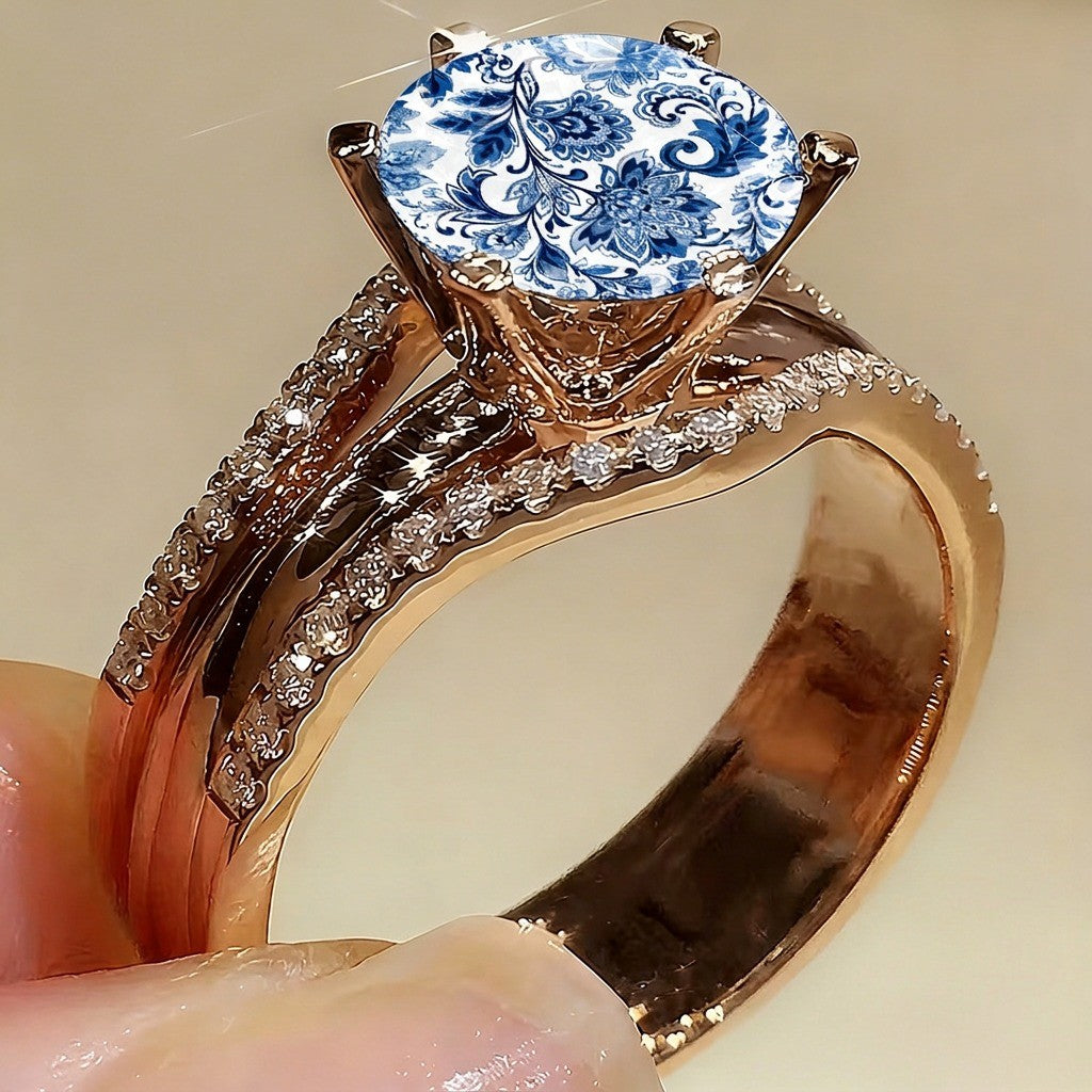 Blue Floral Scroll Ring