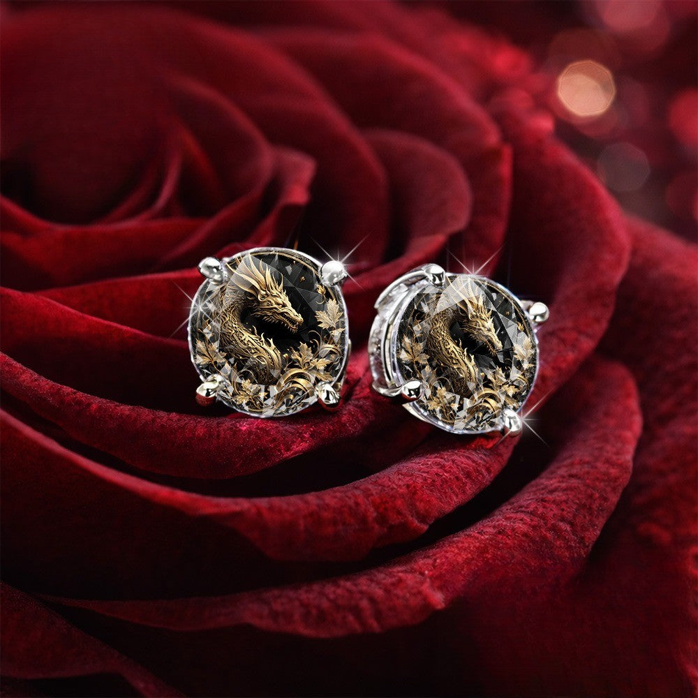 Golden Dragon Glass Stud Earrings
