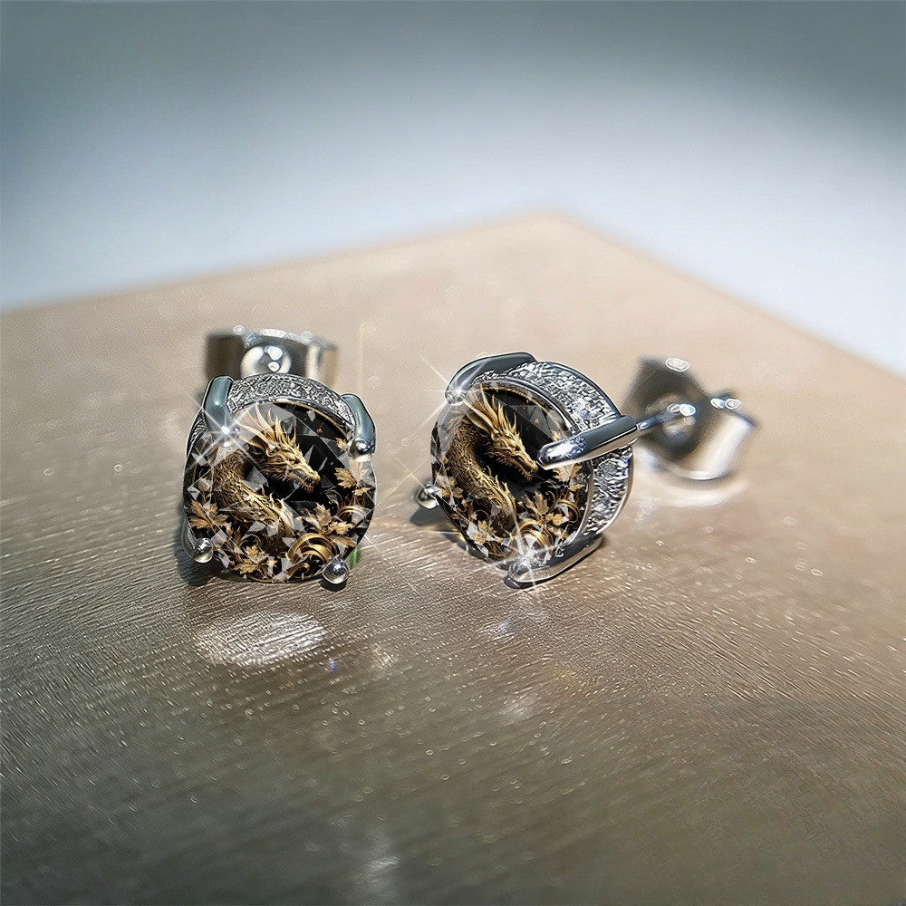 Golden Dragon Glass Stud Earrings