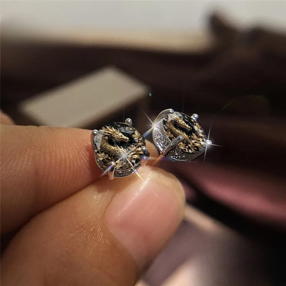 Golden Dragon Glass Stud Earrings