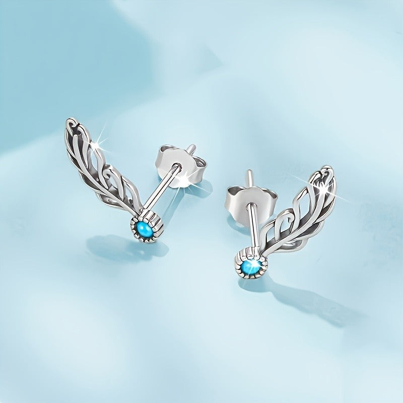 Turquoise Feather Stud Earrings