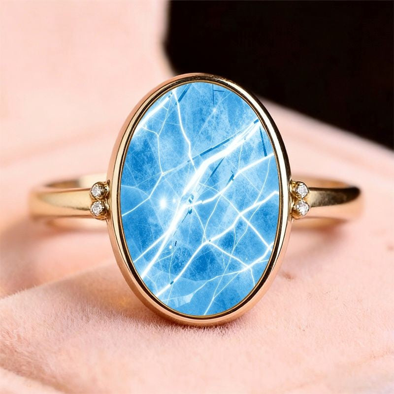 Blue Crackle Oval Ring