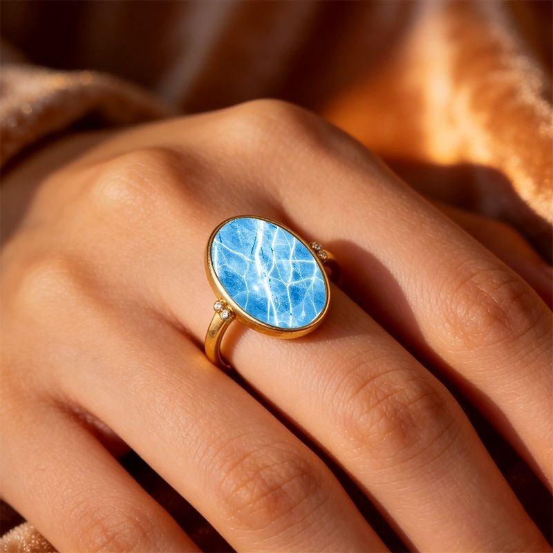 Blue Crackle Oval Ring