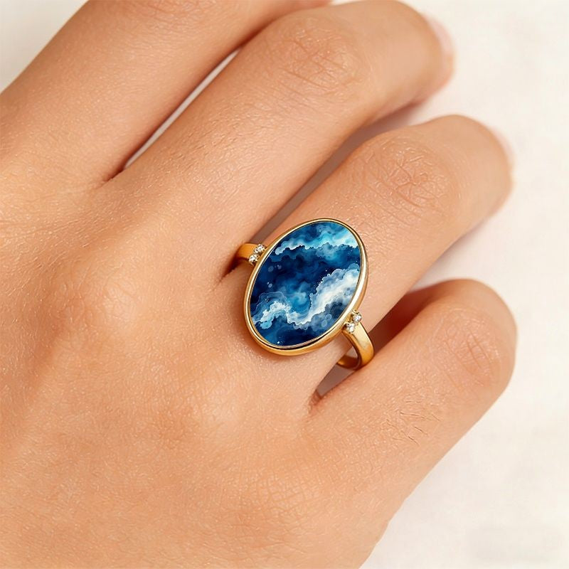 Blue Crackle Oval Ring