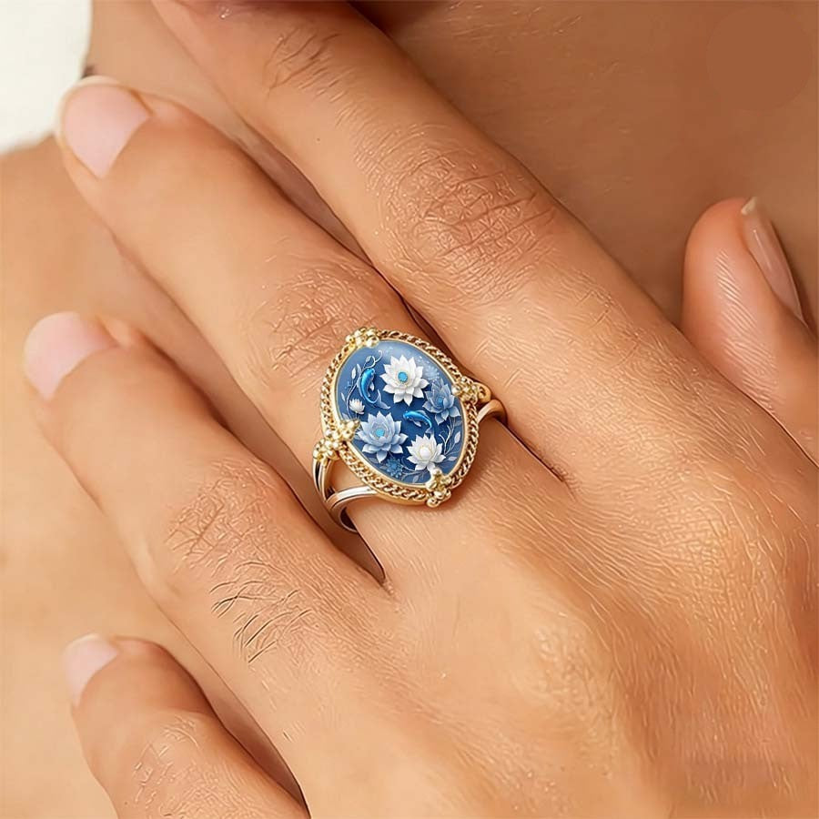 Blue Lotus & Koi Ring