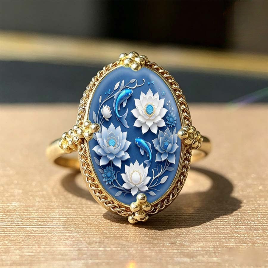 Blue Lotus & Koi Ring
