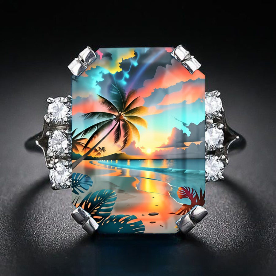 Tropical Sunset Palm Ring