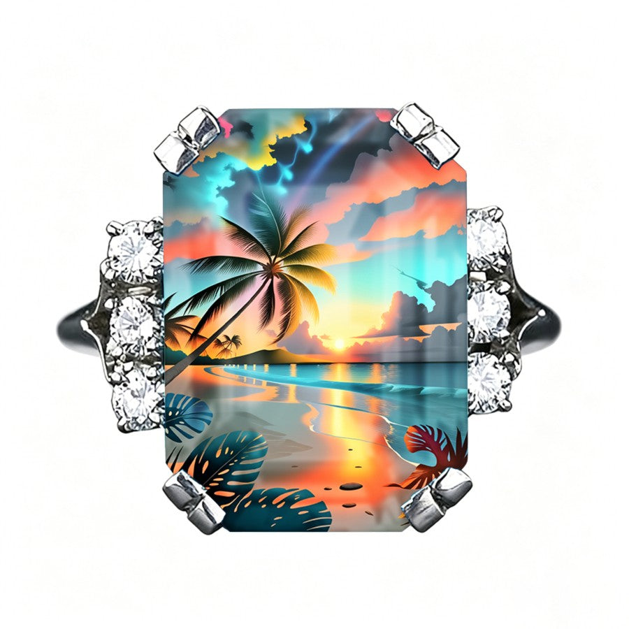 Tropical Sunset Palm Ring
