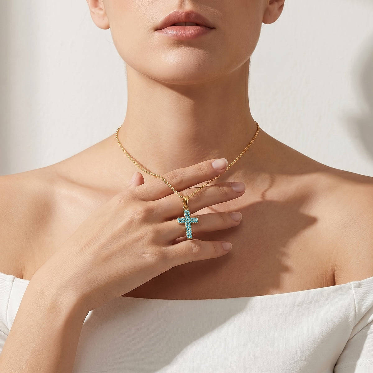 Synthetic Turquoise Pave Cross Necklace