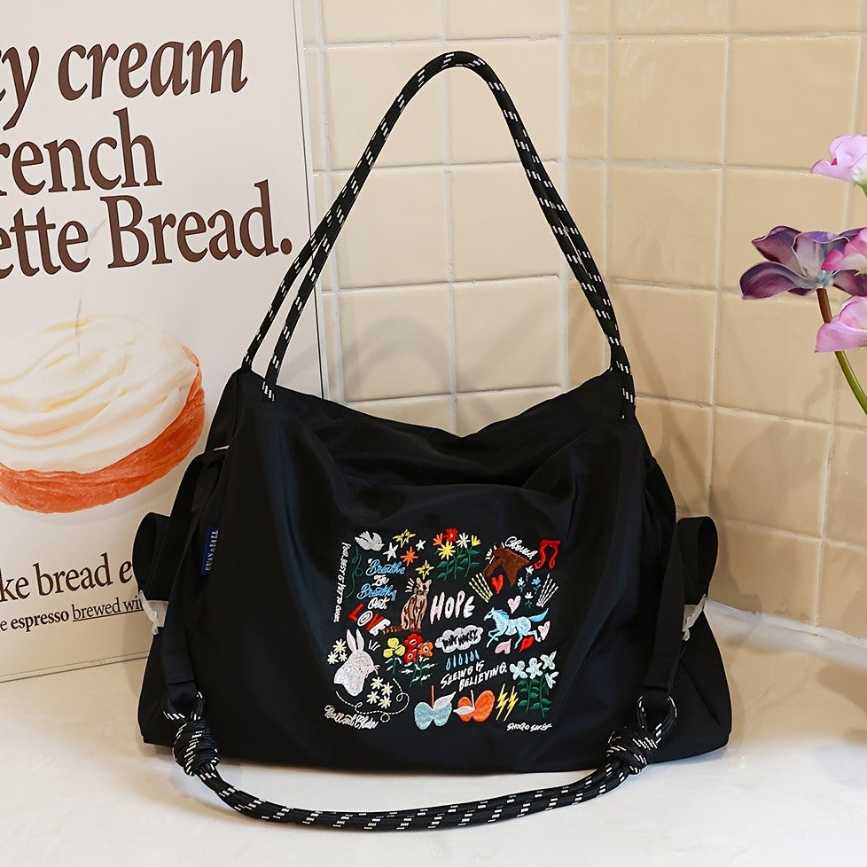 Paris Embroidered Nylon Tote