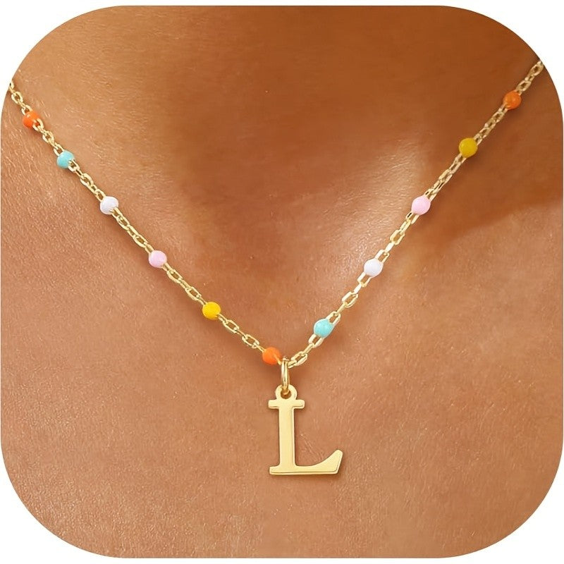 Colorful Bead Initial Link Necklace