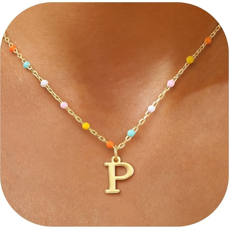 Colorful Bead Initial Link Necklace