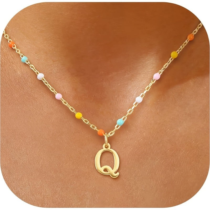 Colorful Bead Initial Link Necklace