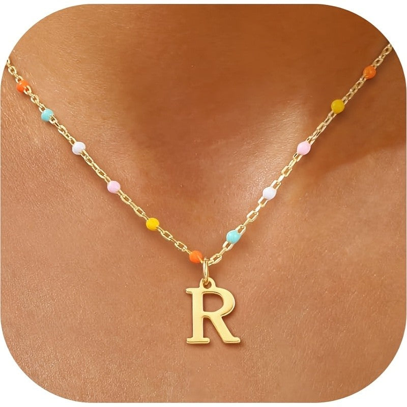 Colorful Bead Initial Link Necklace