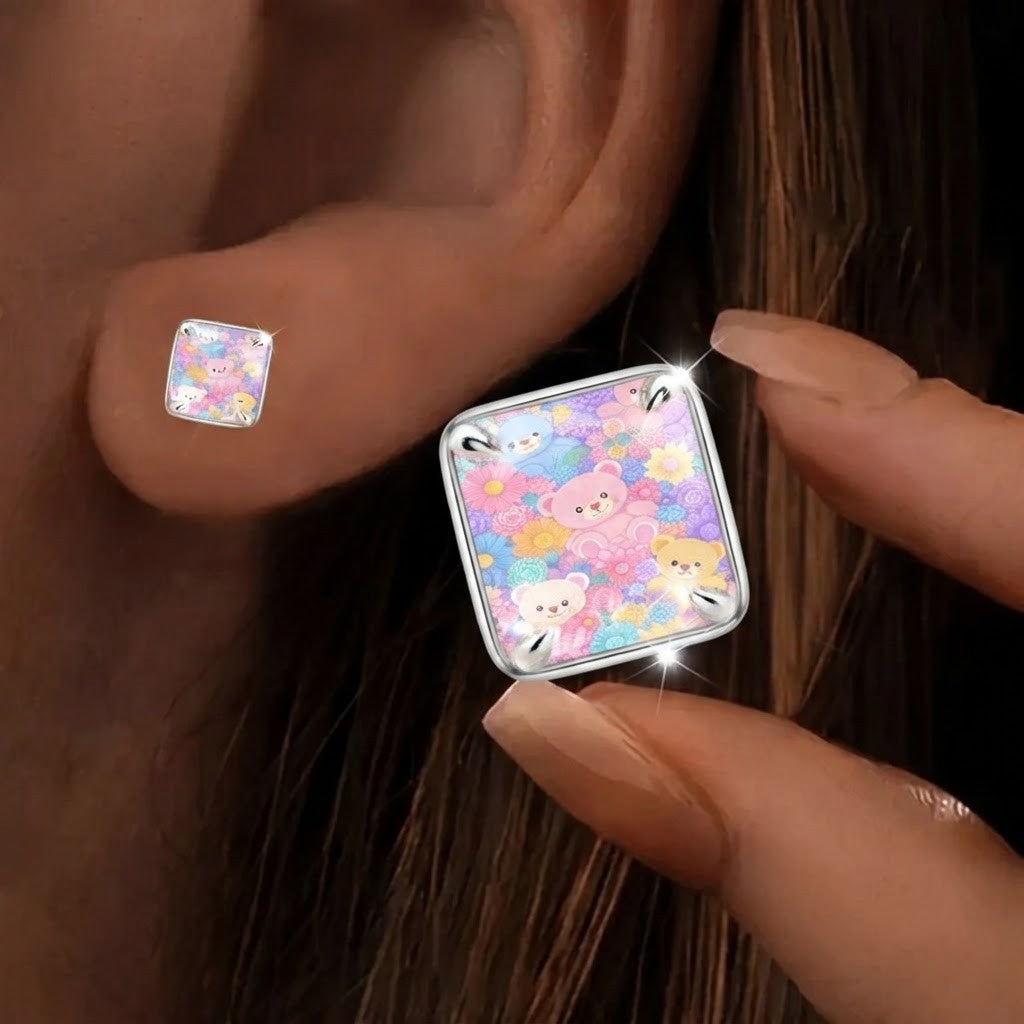 Pastel Bear Square Earrings