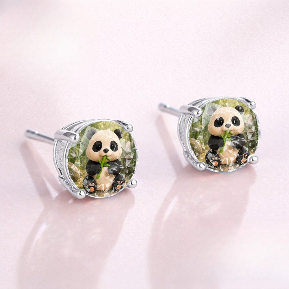 Panda Glass Dome Stud Earrings