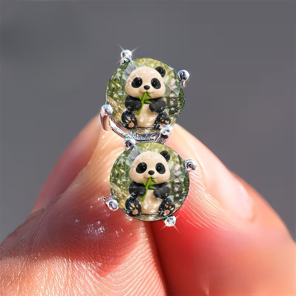 Panda Glass Dome Stud Earrings