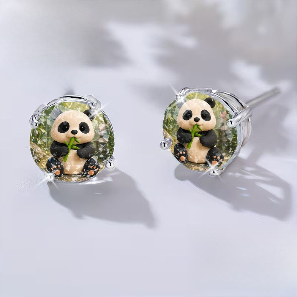 Panda Glass Dome Stud Earrings
