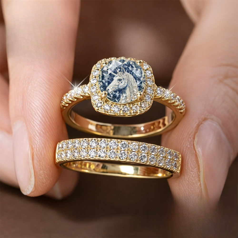 Blue Horse Crystal Ring Set
