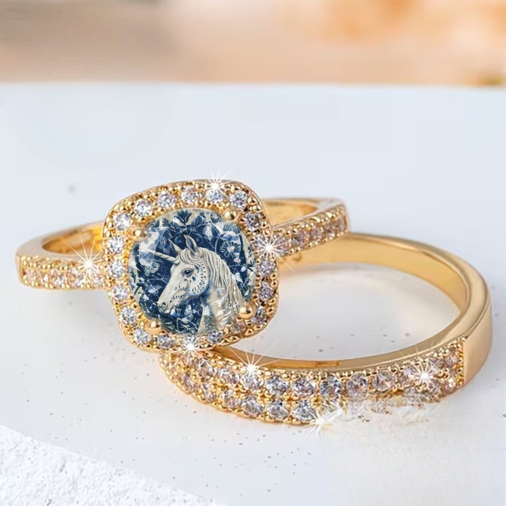 Blue Horse Crystal Ring Set