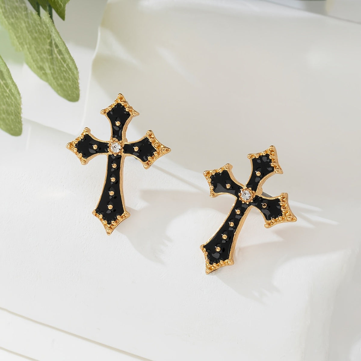 Black Cross Stud Earrings