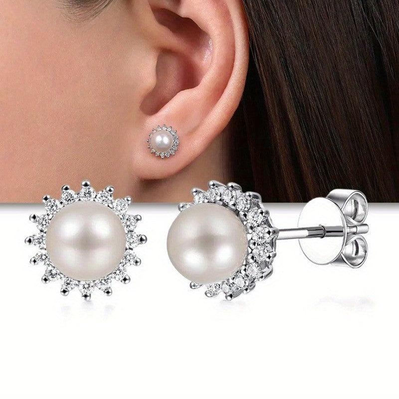 Pearl & Crystal Sunburst Stud Earrings