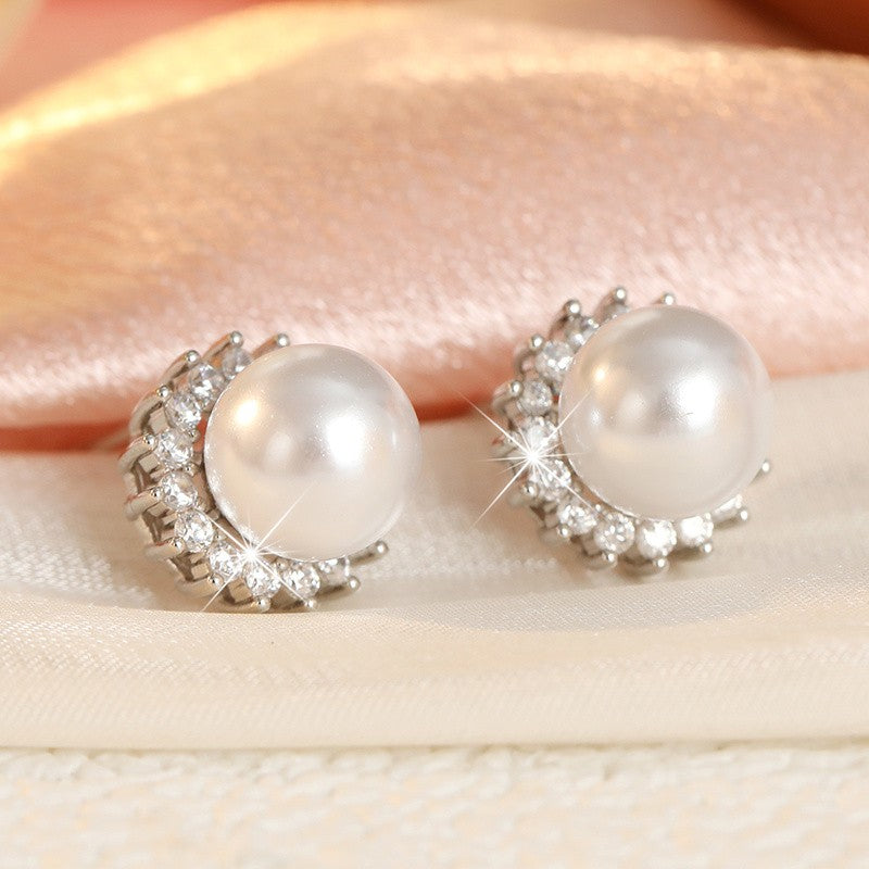 Pearl & Crystal Sunburst Stud Earrings