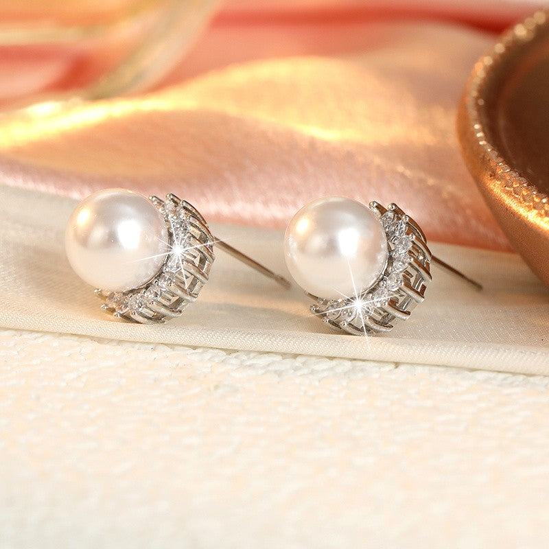 Pearl & Crystal Sunburst Stud Earrings