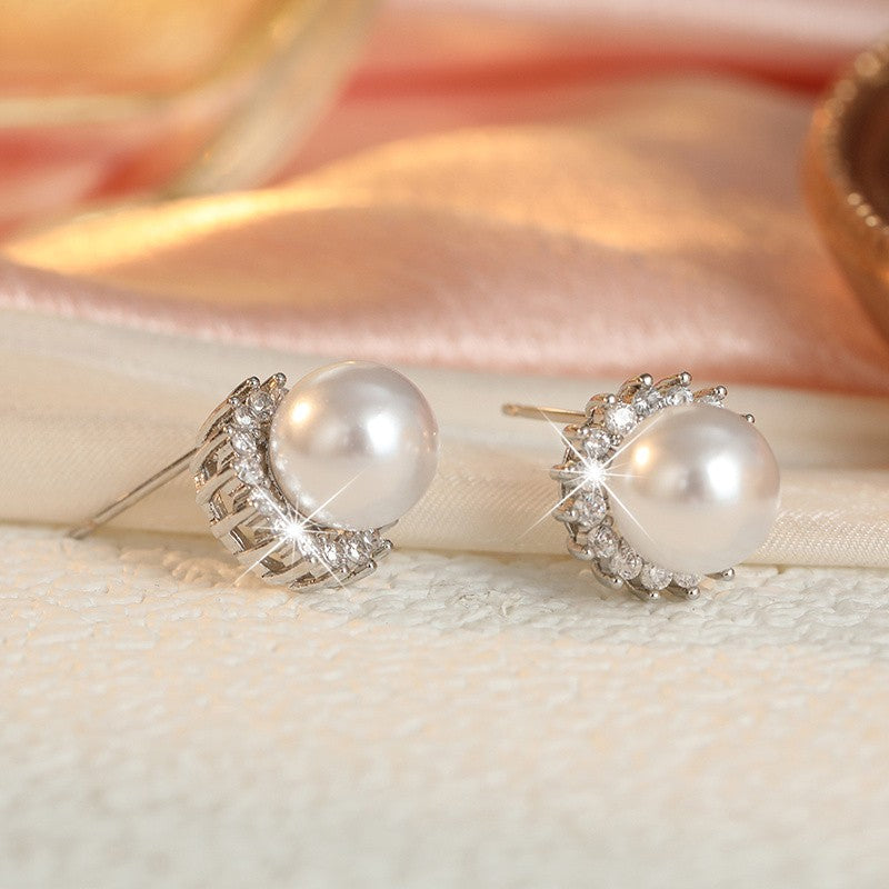 Pearl & Crystal Sunburst Stud Earrings
