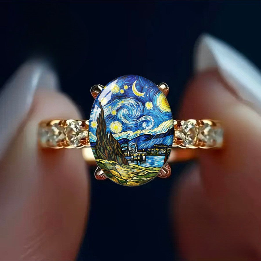 Starry Night Oval Ring