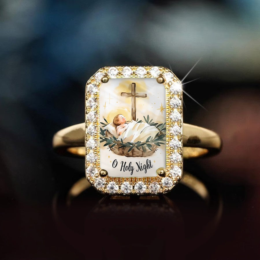 Nativity Scene Rectangular Ring
