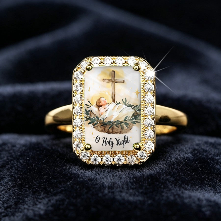 Nativity Scene Rectangular Ring